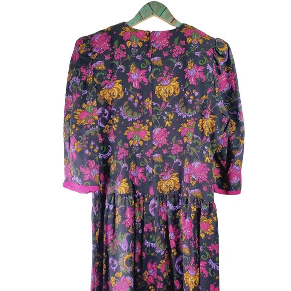 Vintage Chel'sea Floral Midi Dress w/ Draped Bow Neckline, Sz 18WP - Picture 4 of 11